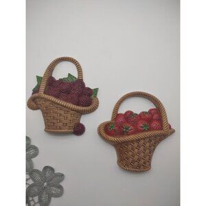 Vintage Pair of 1985 Burwood USA Strawberry Raspberry Fruit Resin Wall Hangings